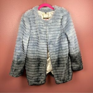 IMAN Platinum Rock the Runway Blue Grey Ombre Faux Fur Coat Size Small